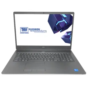 Avattu Dell Precision 7760 kannettava tehotyöasema, näyttäen kirkkaan 17 tuuman näytön.