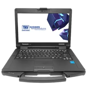 Avattu Panasonic ToughBook FZ-55 MK2 kosketusnäytöllä ja roiskesuojatulla näppäimistöllä.