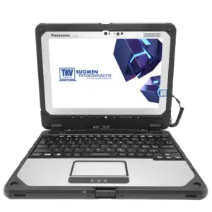 Avattu Panasonic Toughbook CF-20 MK2 kosketusnäytöllä ja taustavalaistulla näppäimistöllä.