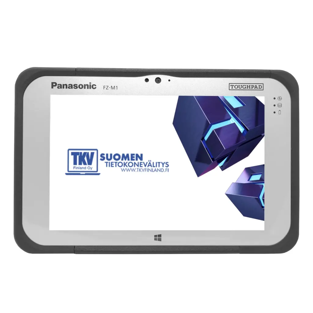 Panasonic Toughpad FZ-M1 MK3 tabletti edestä kuvattuna, näyttäen kirkkaan kosketusnäytön.