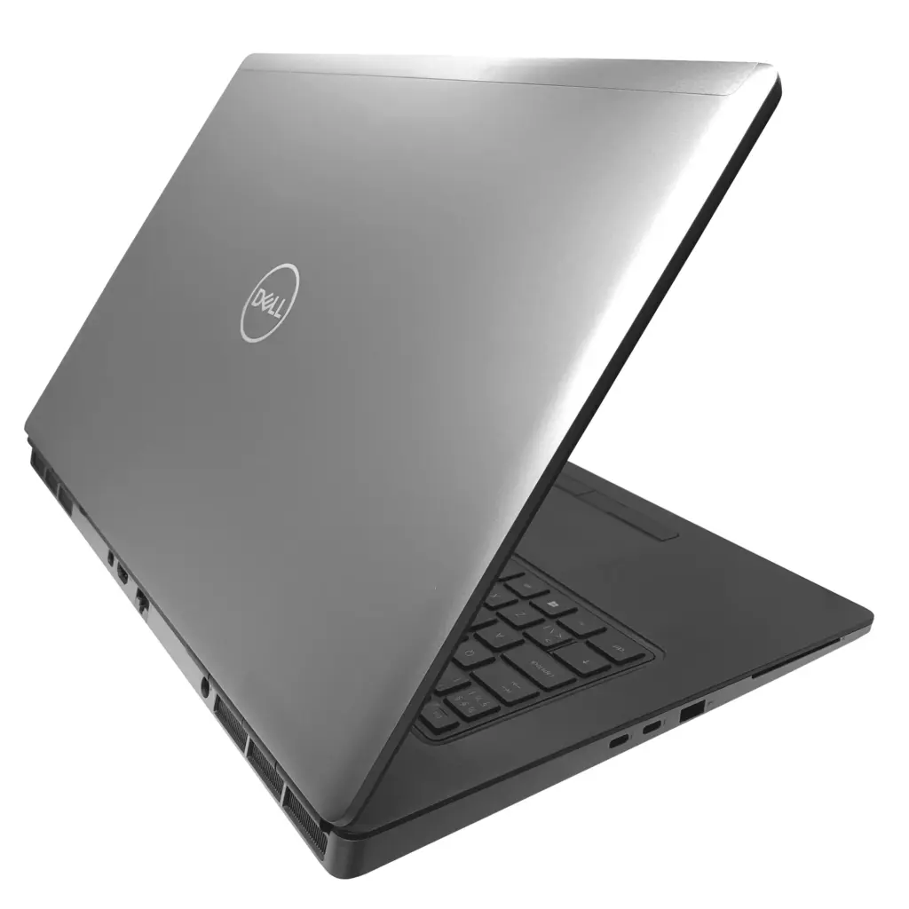 Dell Precision 7750 vasen kylki, jossa näkyvät nopeat Thunderbolt 3 -portit.