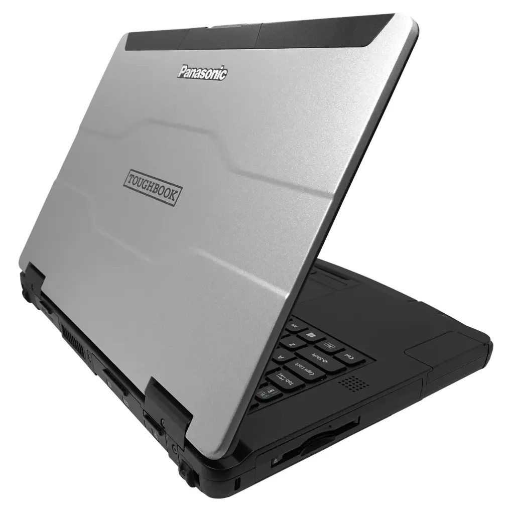 Panasonic ToughBook FZ-55 MK1 vasen sivu, jossa suojatut liitäntäportit.