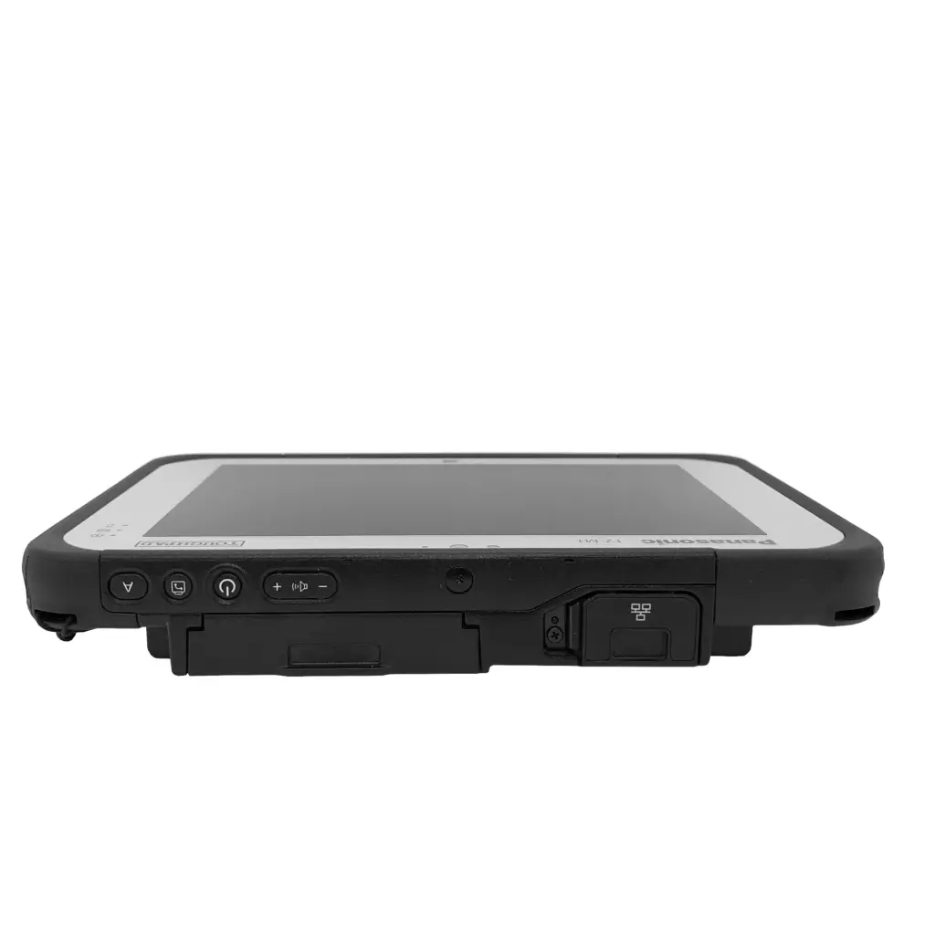 Panasonic Toughpad FZ-M1 MK2 tabletti ylhäältä, esitellen iskuja vaimentavan ja vahvistetun rungon.