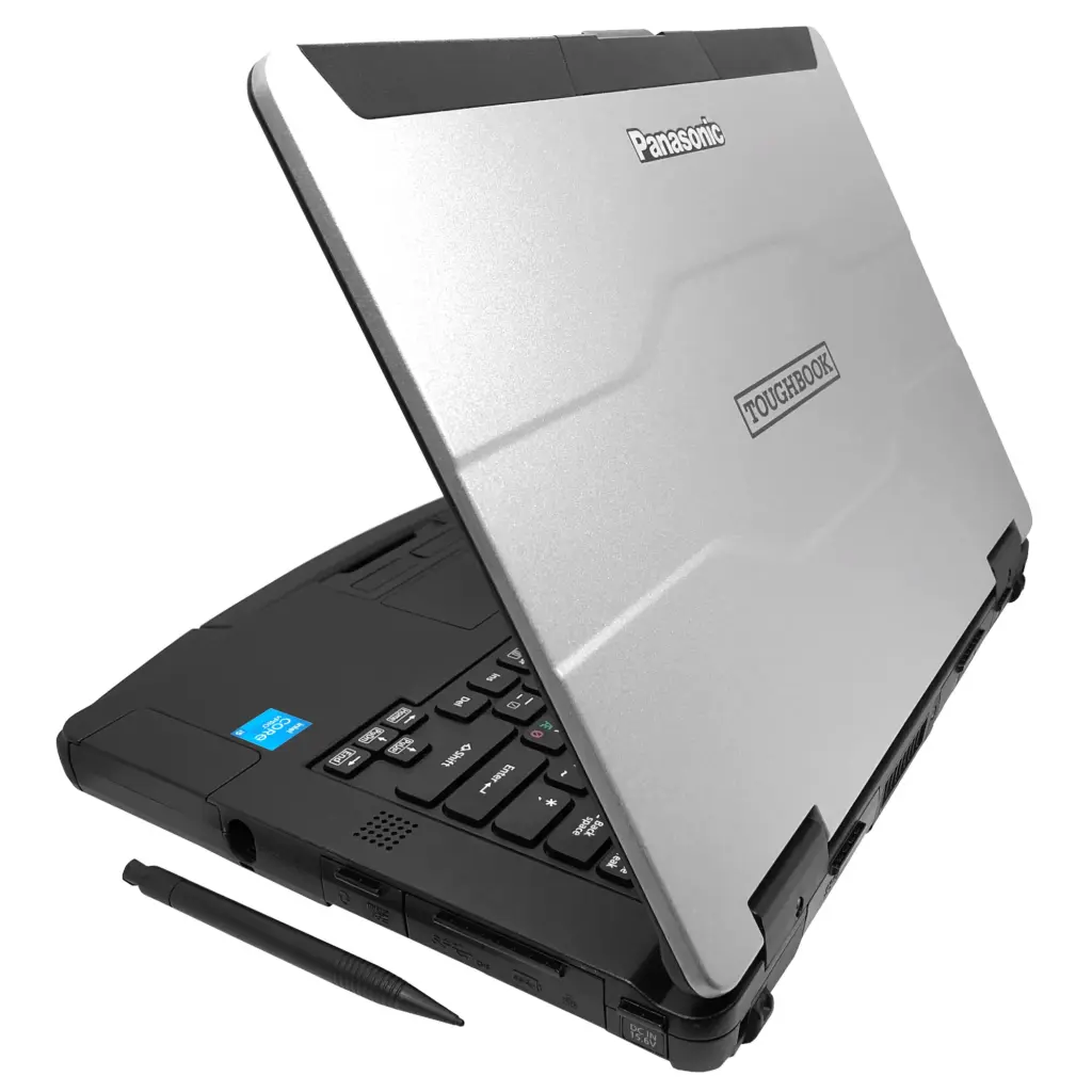 Panasonic ToughBook FZ-55 MK2 oikea sivu, esitellen modulaariset liitännät ja portit.