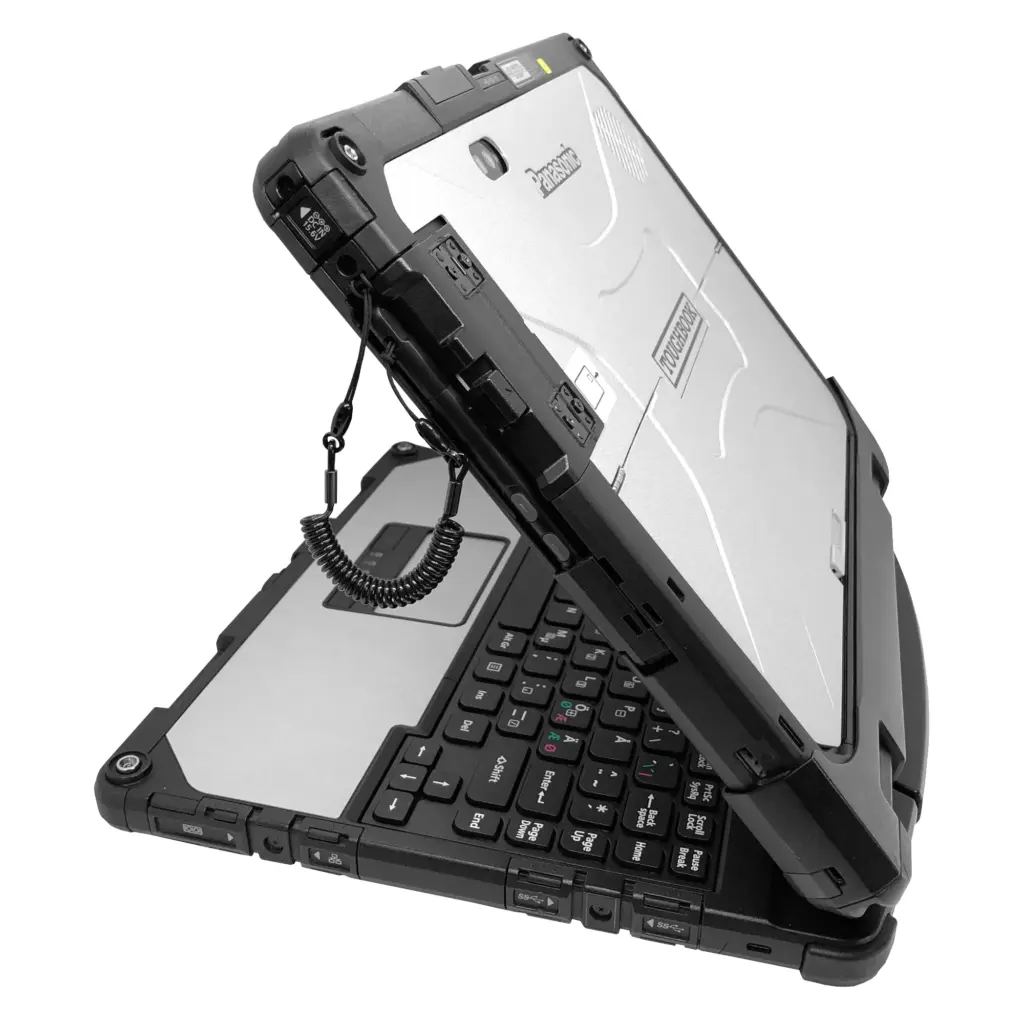 Panasonic ToughBook CF-33 MK2 oikea kylki, jossa suojatut USB- ja verkkoliitännät.