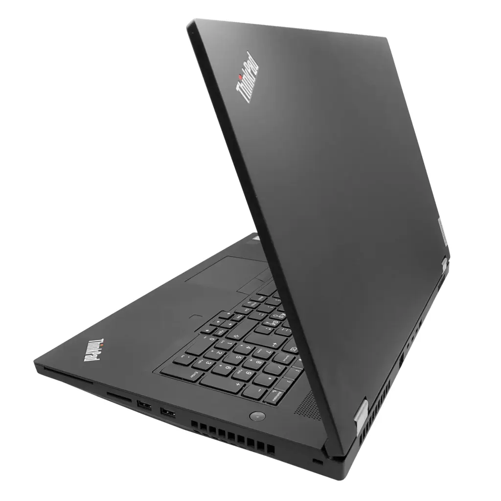 Lenovo ThinkPad P17 Gen 1 oikea sivu, paljastaen SD-kortinlukijan ja oheislaitteiden portteja.