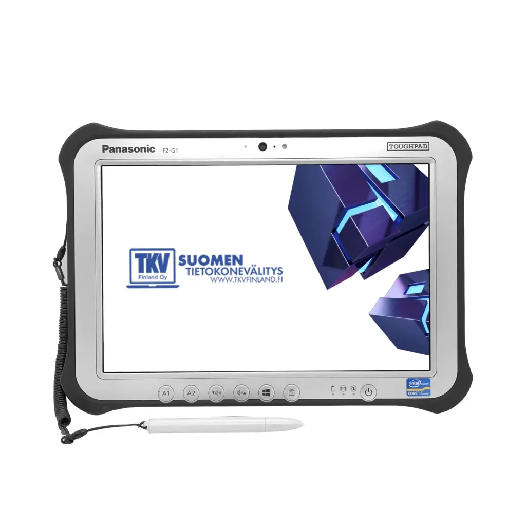 Panasonic Toughpad FZ-G1 MK1 tabletti edestä, näyttäen kirkkaan 10 tuuman kosketusnäytön.